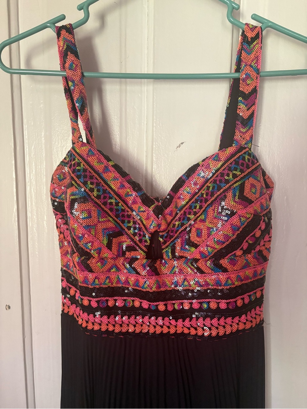Va Va Voom Black Maxi with Multicolor Sequin Tribal Bodice